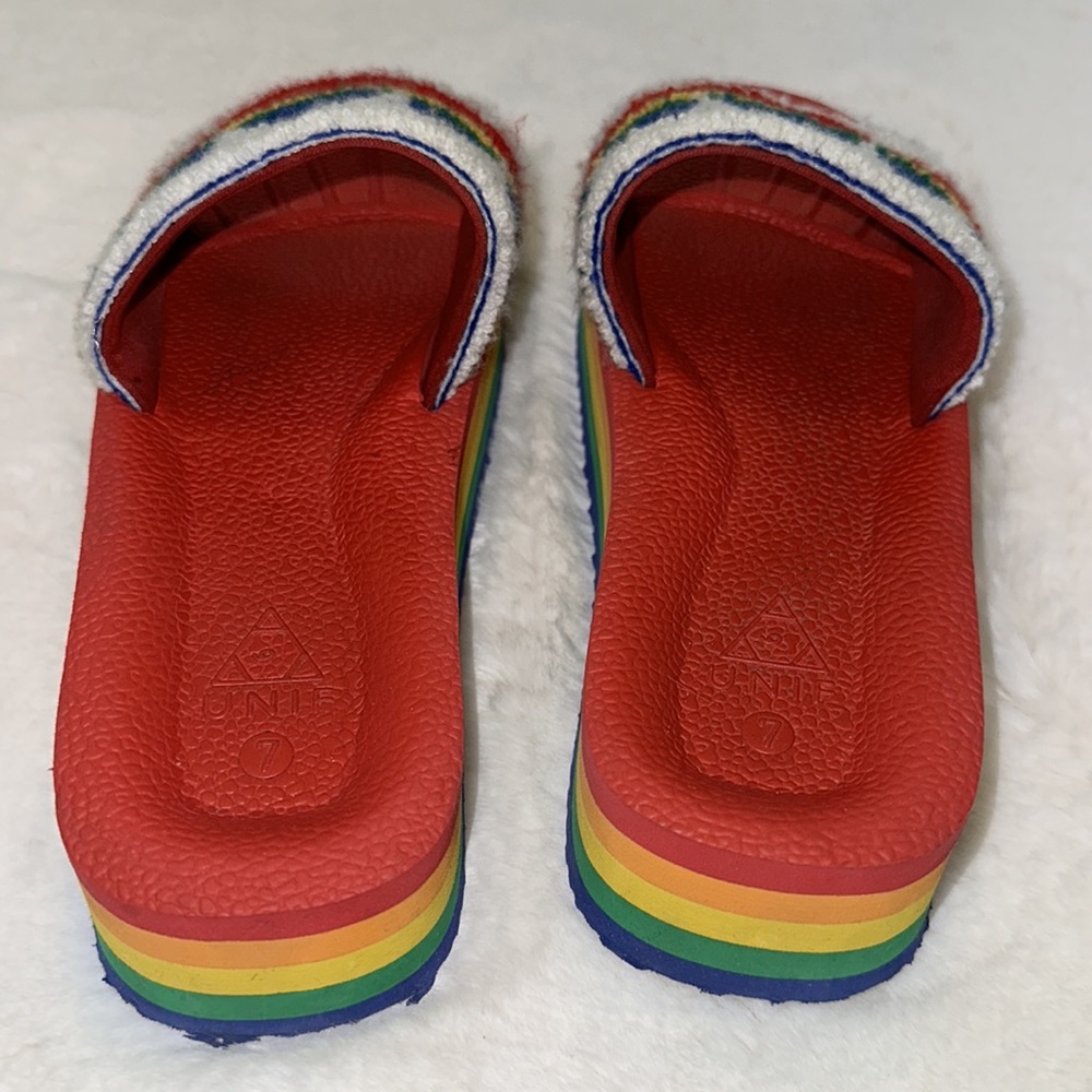 π RARE Love Wins LGBTQIA+ PRIDE Rainbow Platform UNIF Crush Sandal Slides!!! π - Picture 3 of 11